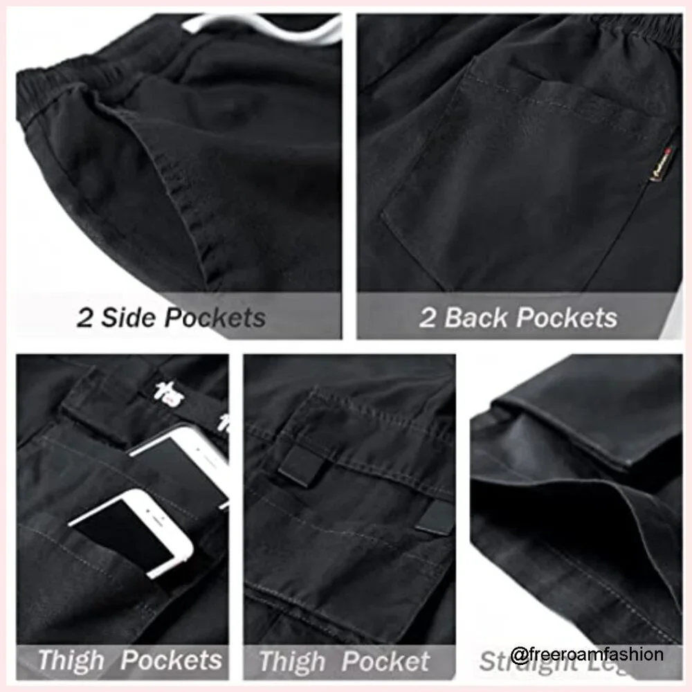 Women's Cotton Cargo Shorts Elastic Waist Multi-Pocket Outdoor Hiking